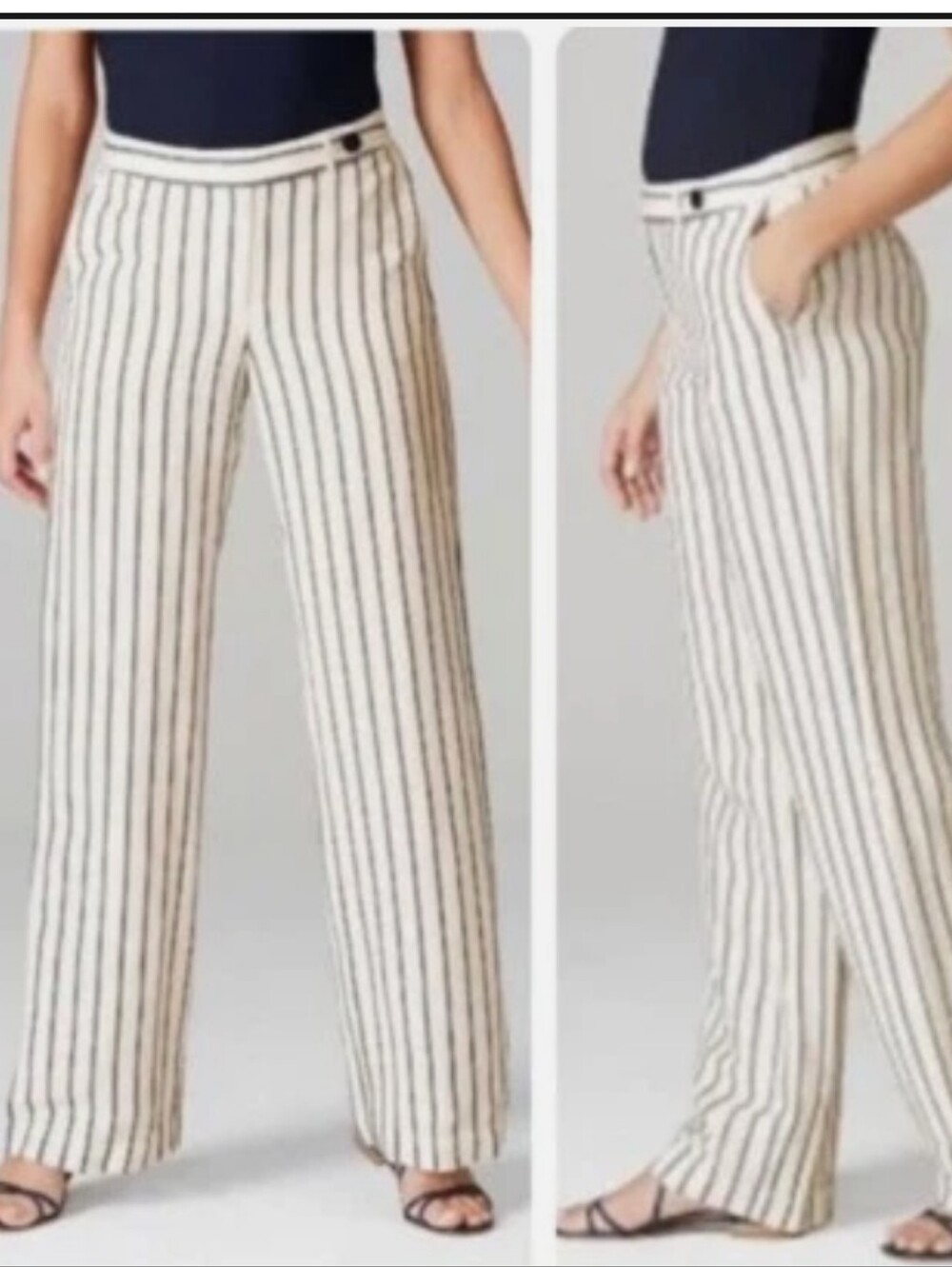 J. Jill Cream Wide-Leg Striped Pants